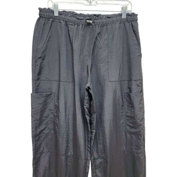 Black Nylon Mens Drawstring Elastic Waist Pants With Pockets & Adjustable Hem - Picture 4 of 9